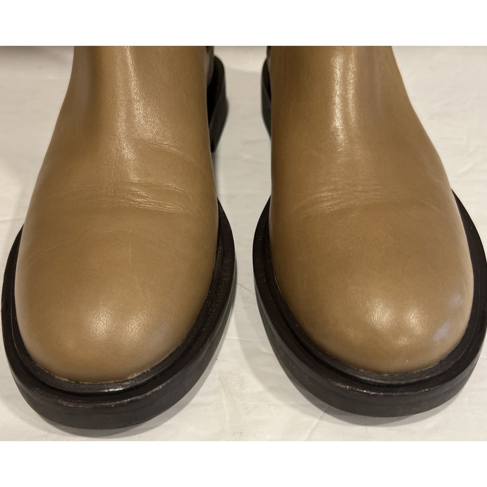 TORY BURCH Double T Chelsea Flat Leather Bootie Tan Women's Size 6.5 - Picture 3 of 9